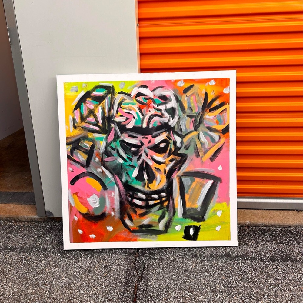 36x36 pink skull art original painting illustration acrylic wall piece